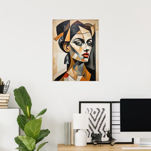 Poster Abstrato Cubismo Retrato Picasso Inspirou Mulher (Escritório em casa)