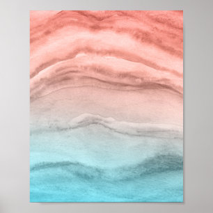 Poster Abstrato da aguarela da ágata em cores da praia