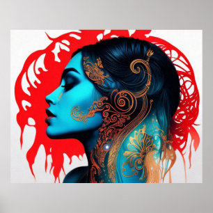 Poster Abstrato da Vintage, linda mulher de ouro lacrimog