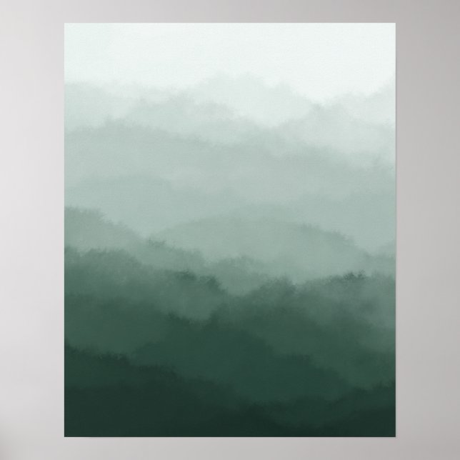 Poster Abstrato das Montanhas Verdes Mínimas Modernas (Frente)