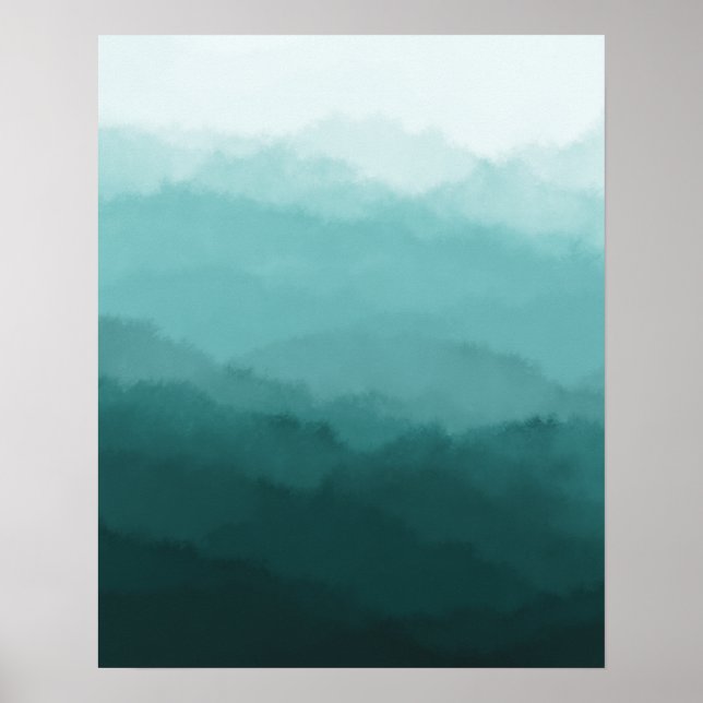 Poster Abstrato das Montanhas Verdes Mínimas Modernas e A (Frente)