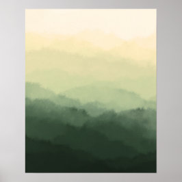 Poster Abstrato das Montanhas Verdes Russas Minimalistas