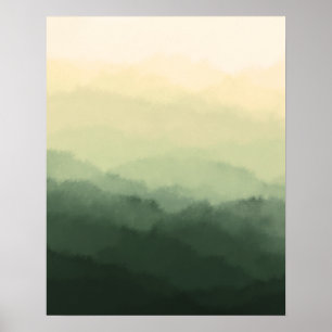 Poster Abstrato das Montanhas Verdes Russas Minimalistas