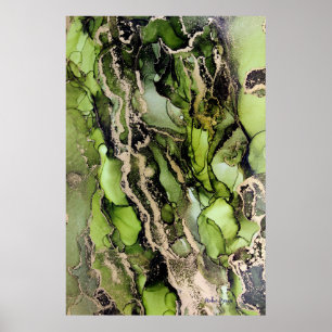 Poster Abstrato de Ágate Preto Verde de Peridot