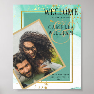 Poster Abstrato de Álcool de Mint Green Dourado WEDDING