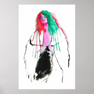 Poster Abstrato de aquarela de jovem mulher,