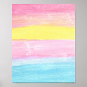 Poster Abstrato de Aquarela do Horizonte Sunset