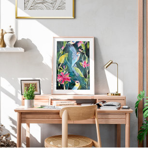 Poster Abstrato de Aquarela Hummingbird Wall Art