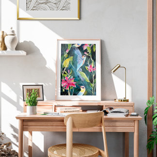 Poster Abstrato de Aquarela Hummingbird Wall Art