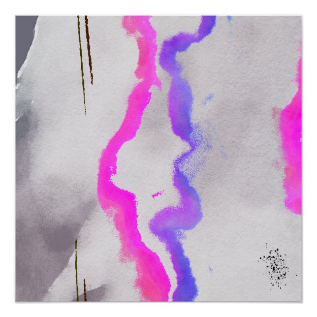 Póster Abstrato De Aquarelas Puras E Rosa (Frente)