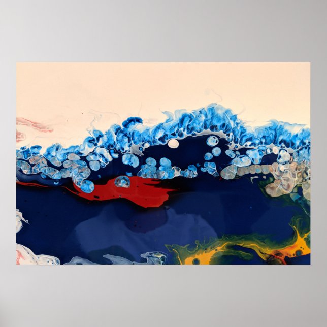 Poster Abstrato De Arte Acrílica Fluido Marble Marinho (Frente)