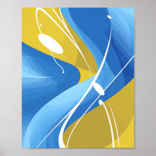 Poster Abstrato de arte azul e amarela