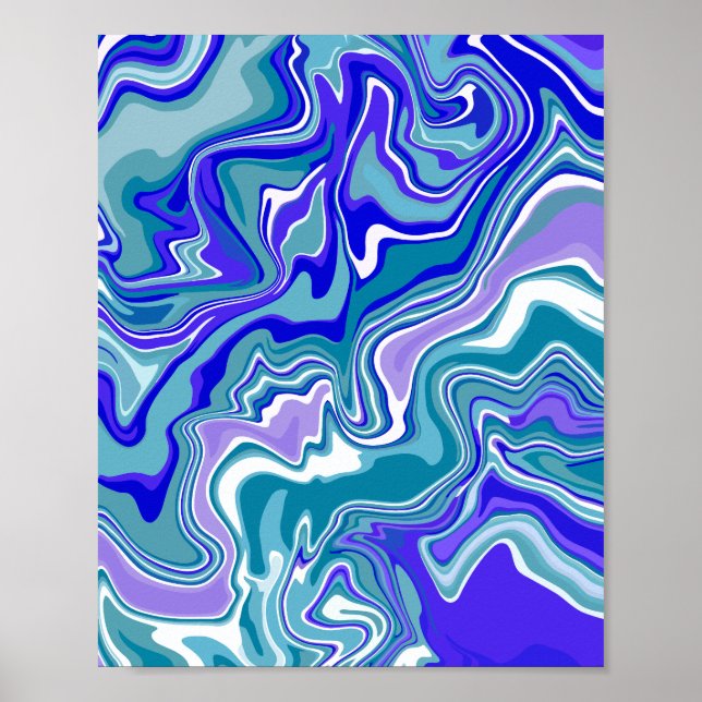 Poster Abstrato de Arte de Fluido Azul Profundo (Frente)