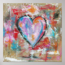 Poster Abstrato de Arte do Coração Invisível Pintura Verm