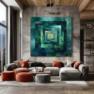 Póster Abstrato de Arte do Túnel Geométrico - Teal e Verd