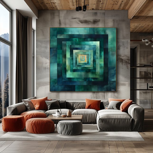 Póster Abstrato de Arte do Túnel Geométrico - Teal e Verd (Criador carregado)