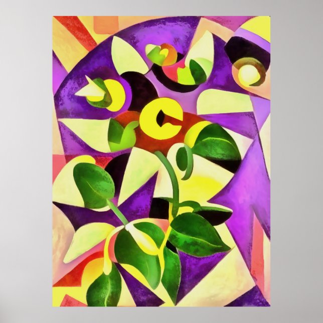 Poster Abstrato de Arte Geométrica da Flor Passiflora (Frente)