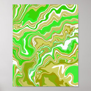 Poster Abstrato de Arte Terrestre Verde Fluido