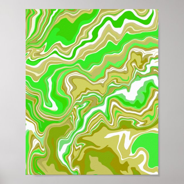 Poster Abstrato de Arte Terrestre Verde Fluido (Frente)