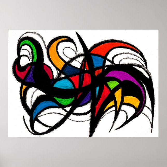 Poster Abstrato de Bloco de Cores de Linhas Pretas (Frente)