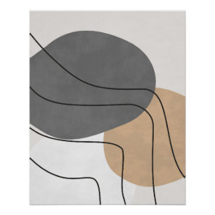 Póster Abstrato de Carvão e Bege com Linhas Finas