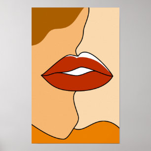 Poster Abstrato de Casal de beijos minimalista Vintage