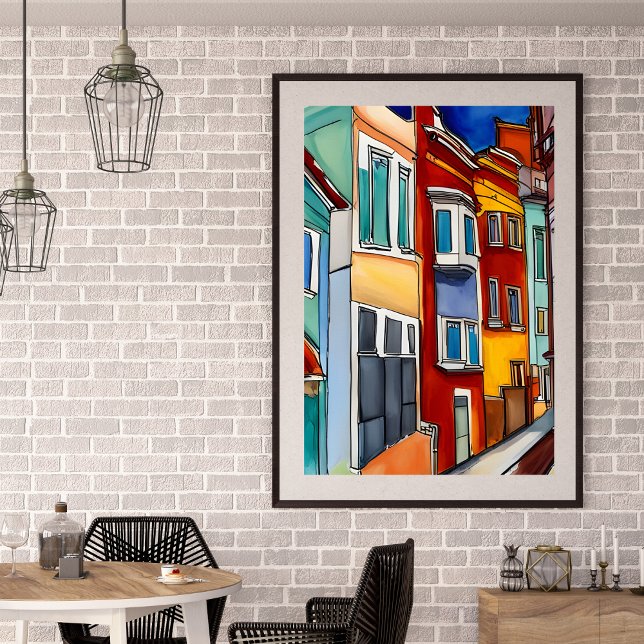 Poster Abstrato de Casas de Linha não enquadradas (This modern art print will add a splash of color to any room.)