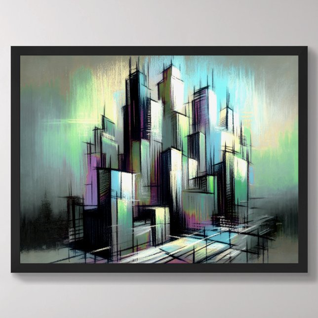 Poster Abstrato de Cidade Futurística de Desenho Pastel (Criador carregado)