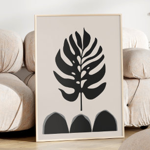 Poster Abstrato de Creme Branco Botânico Minimalista