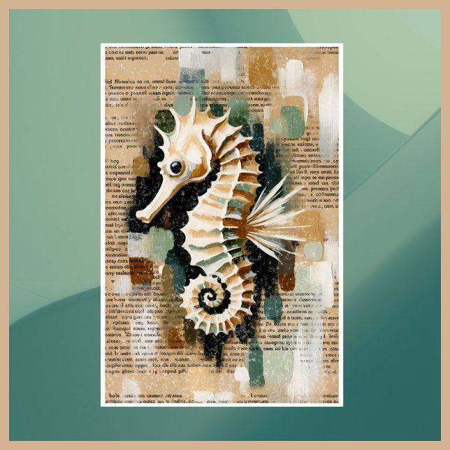 Poster Abstrato de Creme e Cavalo Branco (CREAM & WHITE SEAHORSE ABSTRACT)