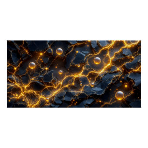 Póster Abstrato de energia elétrica com raios Ouro
