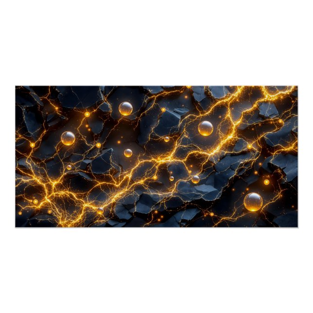 Póster Abstrato de energia elétrica com raios Ouro (Frente)