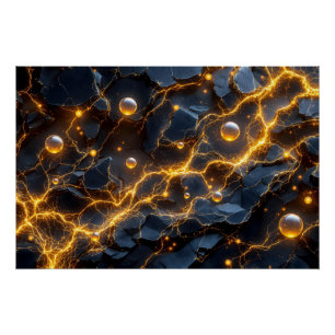 Póster Abstrato de energia elétrica com raios Ouro