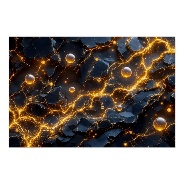 Póster Abstrato de energia elétrica com raios Ouro (Frente)