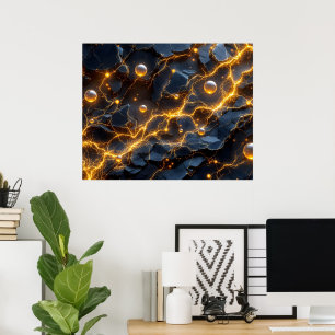 Poster Abstrato de energia elétrica com raios Ouro
