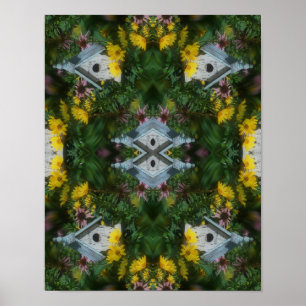 Poster Abstrato de Espelhamento do Jardim Flor de Birdhou