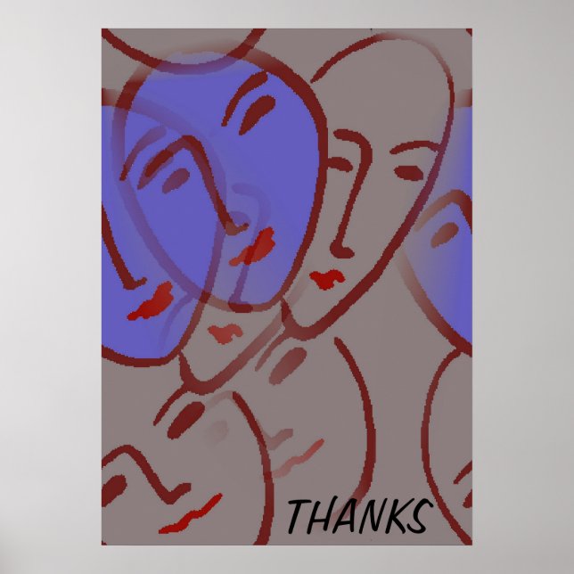 Poster Abstrato de Faces Azuis (Frente)