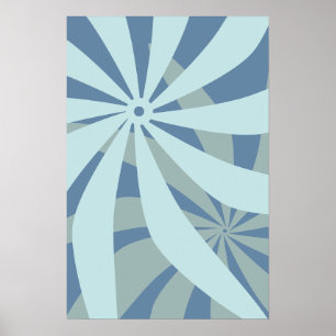 Poster Abstrato de Flor Azul Retroativo