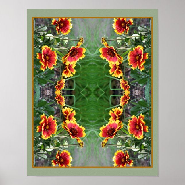 Poster Abstrato De Flor De Banheira Vermelha E Amarela (Frente)