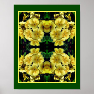 Poster Abstrato de Flores de Primrose Amarela