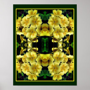 Poster Abstrato de Flores de Primrose Amarela