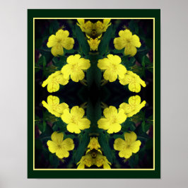 Poster Abstrato de Flores de Primrose Amarela