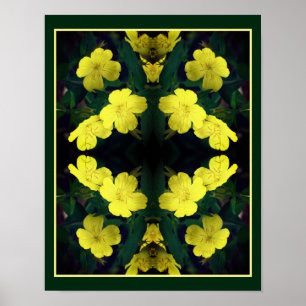 Poster Abstrato de Flores de Primrose Amarela