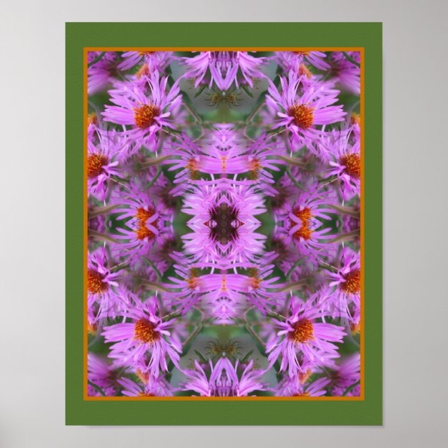 Poster Abstrato de Flores do Aster da Nova Inglaterra ros (Frente)