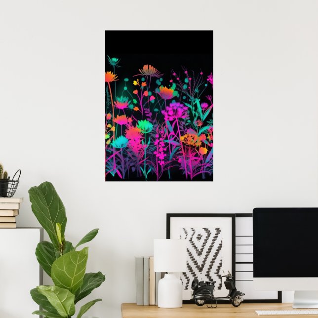 Poster Abstrato de Flores Psicodélicas Coloridas Brilhant (Escritório em casa)