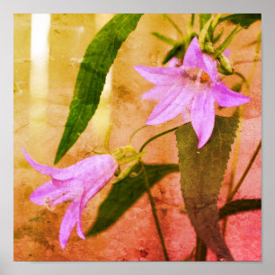 Poster Abstrato de Flores Roxas Delicadas