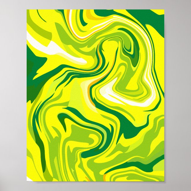 Poster Abstrato de fluidos rola em amarelo e verde (Frente)