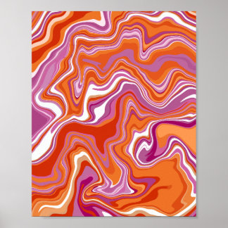 Poster Abstrato de Fluxo de Matizes Laranja e Roxo