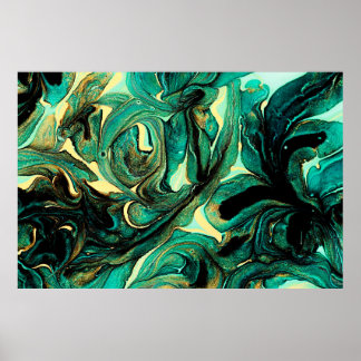 Poster Abstrato de fundo de tintas acrílicas em aquamarin