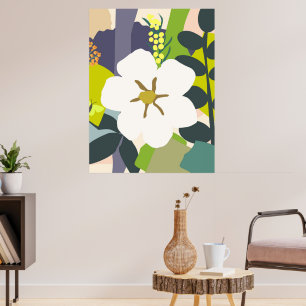 Poster Abstrato de Gardenia branca Florais Cor Bloco Mode